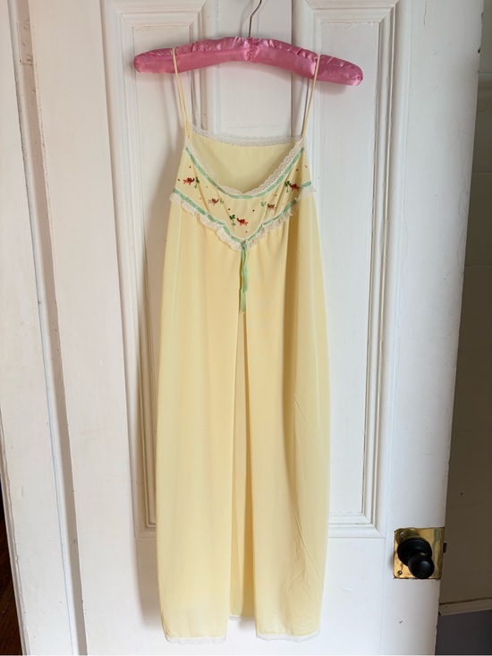 Other - Vintage Butter Yellow Nylon Slip Dress with Embroidered Elephant Details